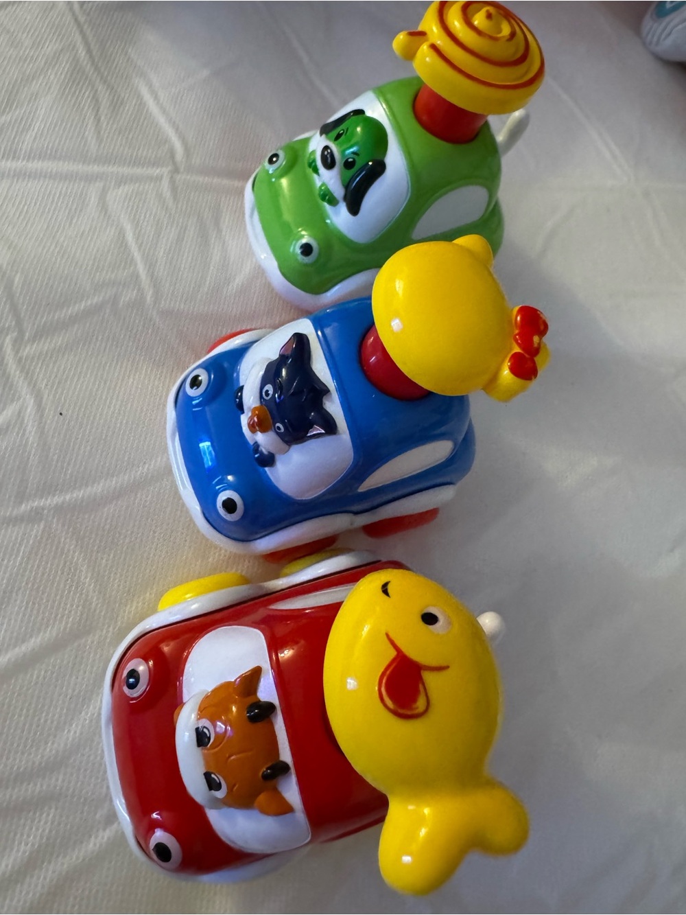 Colorful Wind-Up Animal Cars Toy Trio - Red, Blue, Green